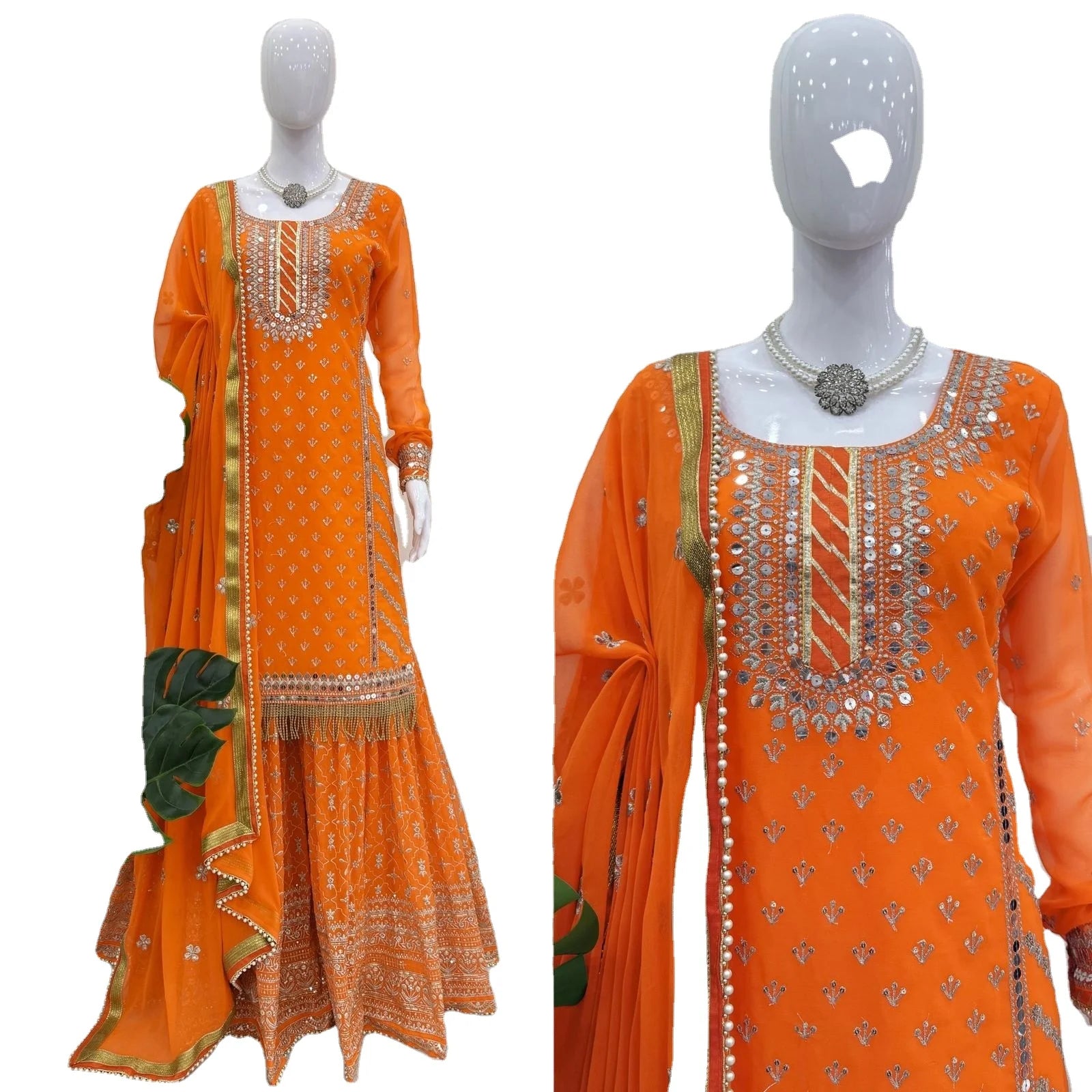Indian Modern Style Women Fancy Suit Long Anarkali Embroidered Material Gown with Salwar Kameez Worked Dupatta Wedding Quick Dry