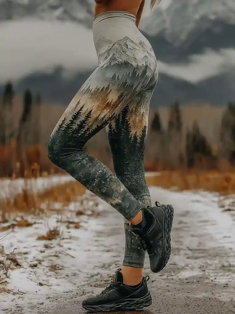 Women's Leggings Green Forest Graphics Outdoor Trousers Polyester Spandex Stretch Elastic Waist Control Streetwear 2026