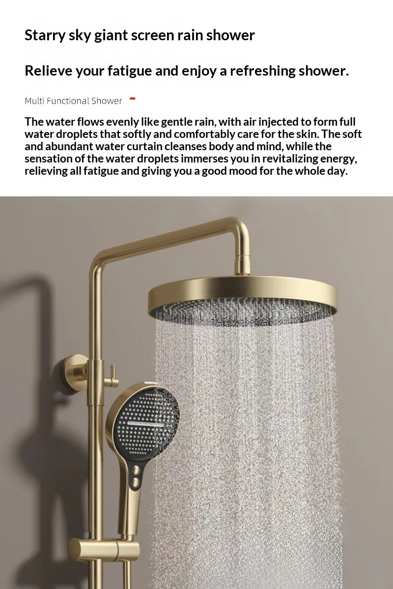 Premium All Copper Shower Set with Heated Waterway Shelf Dual Valves Hot Cold Multi Function High Pressure Shower Head Shower