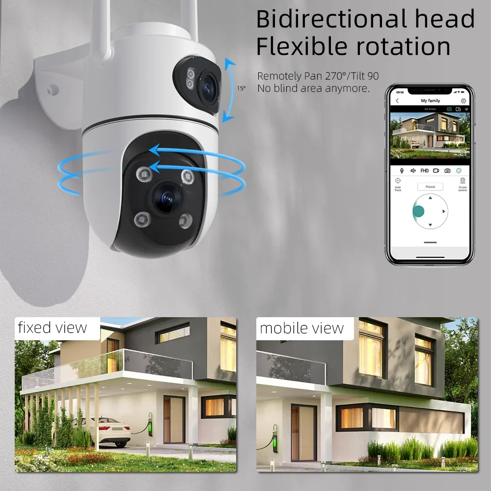 8MP Dual Lens WiFi PTZ Camera Outdoor Security Camera 4MP+4MP Wireless CCTV IP Camera Smart Home Surveillance Night Vision AI De