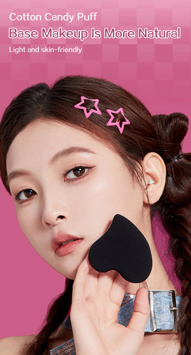 ROCK SWEET Cotton Candy Heart-shaped Pink Soft Makeup Soft Wet And Dry Dual-use Liquid Foundation Powder Puff