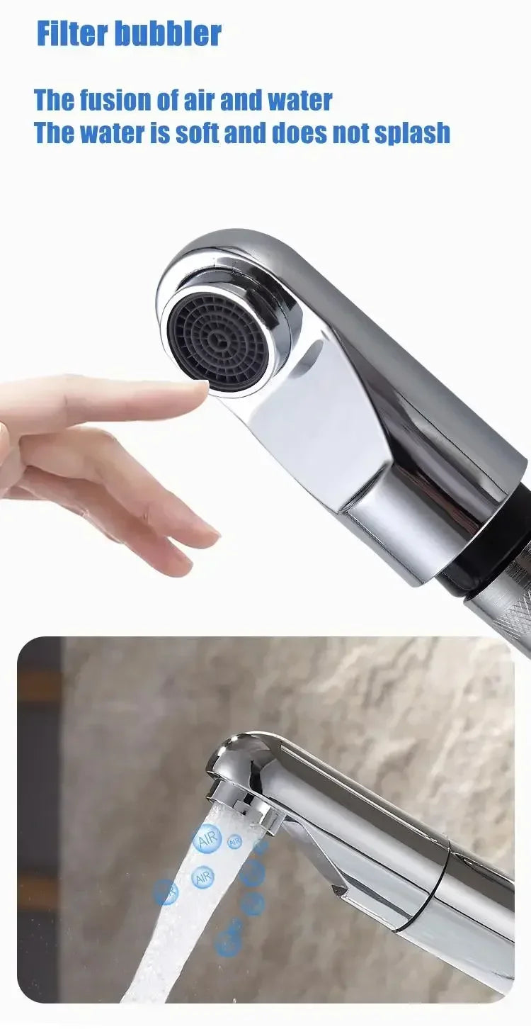 Pull-out Type Faucet Bathroom Basin Hot and Cold Water Tap Household Countertop Single Handle Faucet Bathroom Accessories