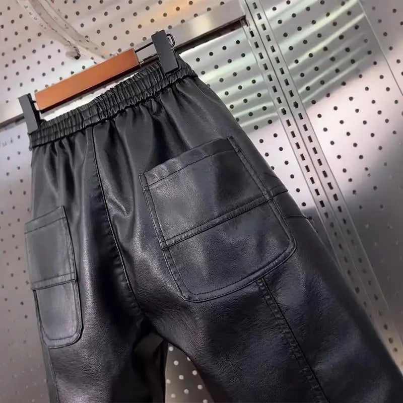 Leather Pants Men's Hip Hop Harem Loose Trousers Outdoor Jogger Sweatpants Luxury Elastic Waist Waterproof  Men's Pants