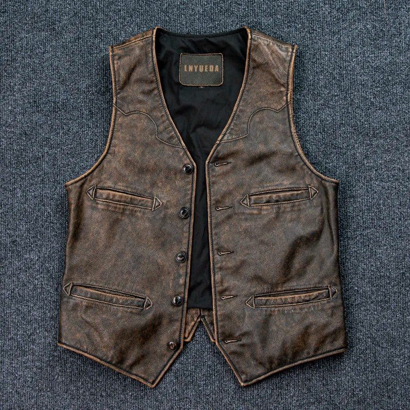 Summer Cow Leather Male Camisole Vest Coat Cowhide Leather Mens Waistcoat Veskit Vests Summer Slim Fit Dress Suit Top Vests