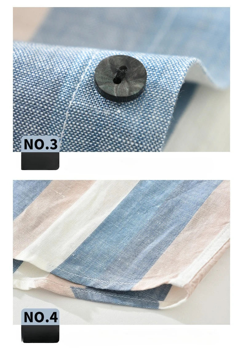 Summer New Linen and Lyocell Cooling Striped Half Sleeve Shirt for Men Casual Turn-down Collar Shirt  EC1292