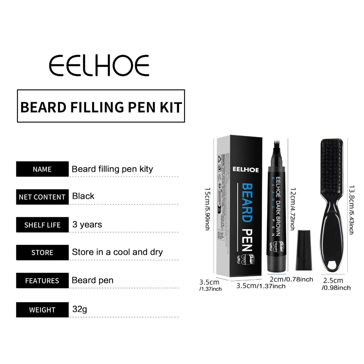 Waterproof Beard Pen Filler Men Moustache Coloring Pen Beard Coloring Filling Enhancer Black Fiber Hair Beard Stuffing Pen Tool