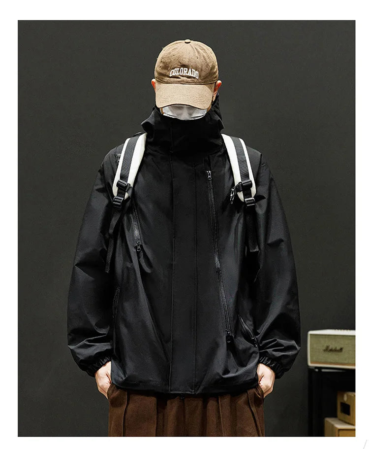 Japanese Windbreakers Men's Jacket Zipper Coat Cargo Waterproof Jackets Bomber Camping Loose Thin Softshell Hooded Hiking Jacket