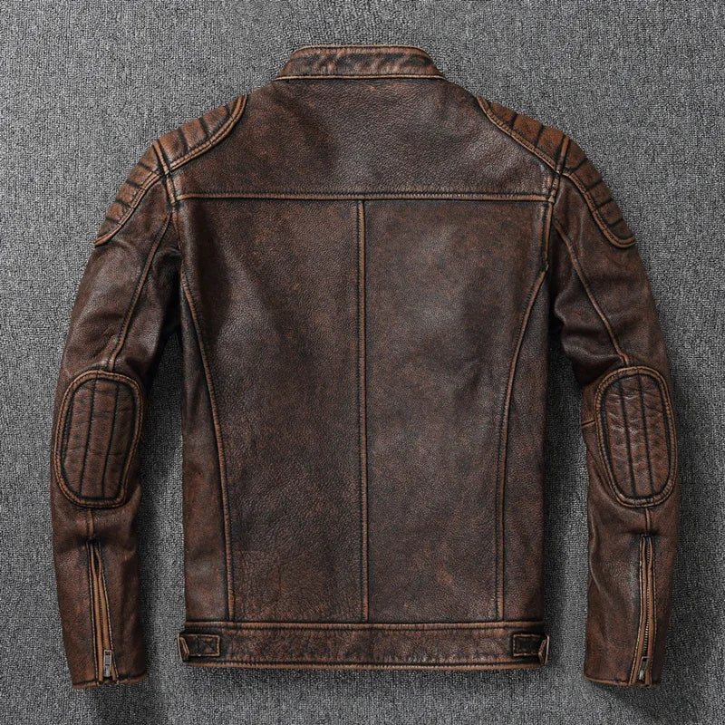 2025 New Leather Jacket Top Layer 100% Cowhide Leather Clothes Men's Stand Collar Motorcycle Clothes  Autumn Winter Plus Size