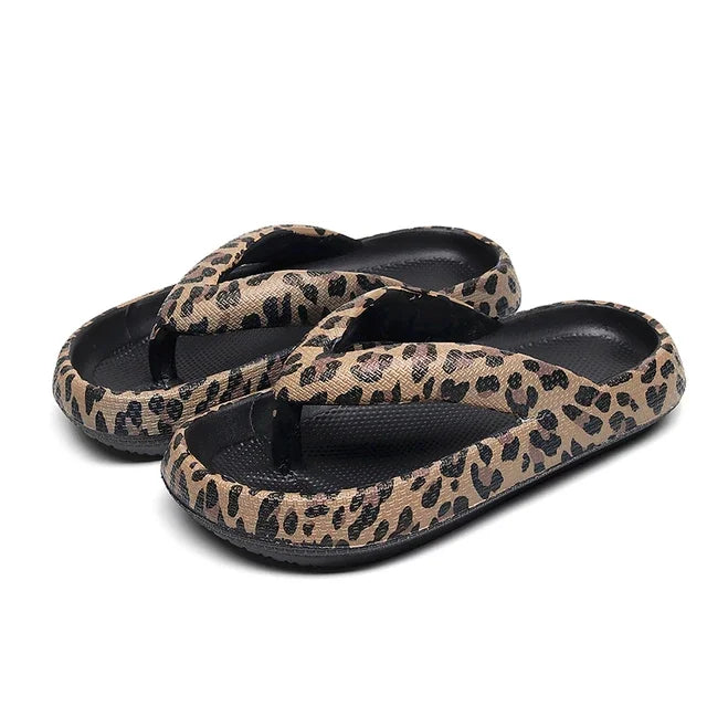 Summer New Women Sandals Comfort Flip-Flop Leopard Soft Thick-Soled Cloud Slippers Travel Vacation Beach Shoes