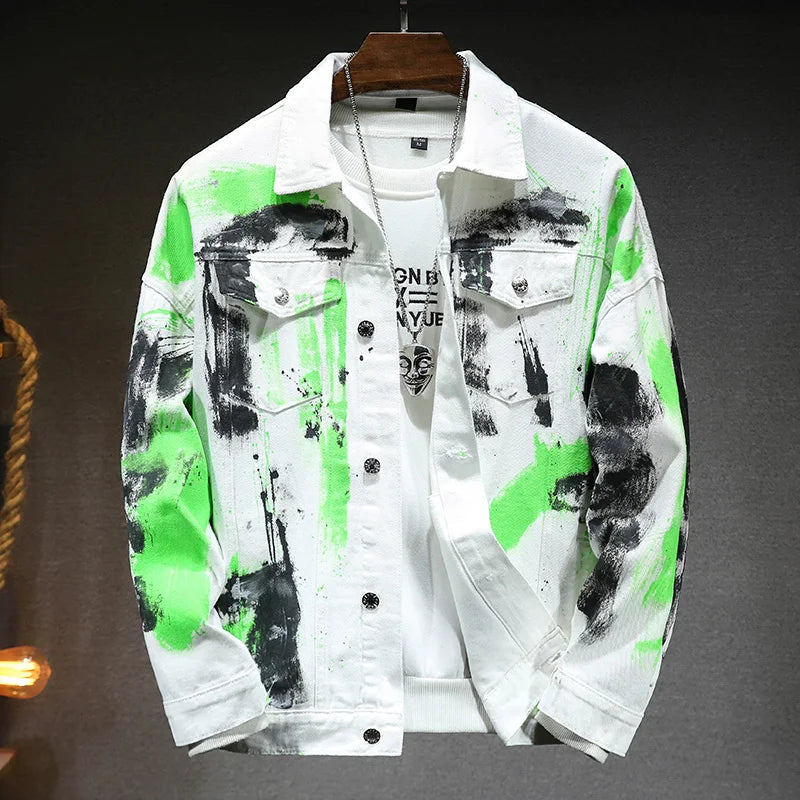 Fashion 2026 Spring Autumn Men's Cotton Denim Jacket Casual Printed Jeans Hip Hop Streetwear Loose Denim Coat Youth Top Clothing