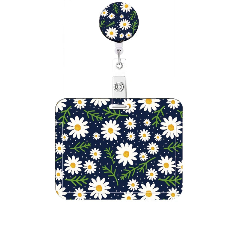 Flower Retractable Buckle Card Holder Women Business Badge Case Reel Clip Girls Cardholders Doctors Nurses Hang Credential holde