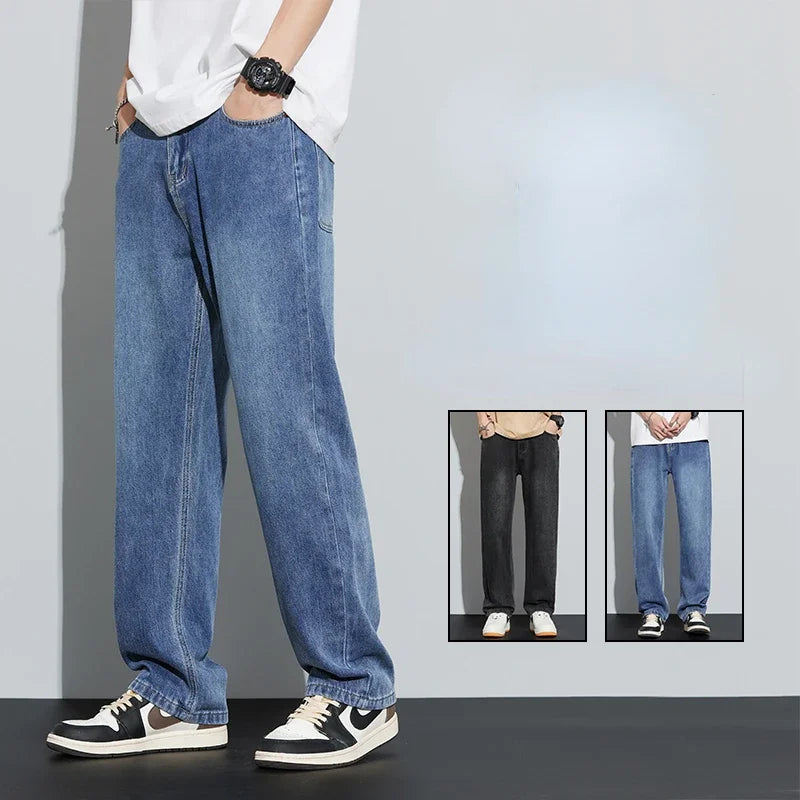 2024 New Jeans Men 100% Cotton Autumn Winter Loose Straight Wide Leg Trousers  Fashion Brand Cargo Casual Pants for Men