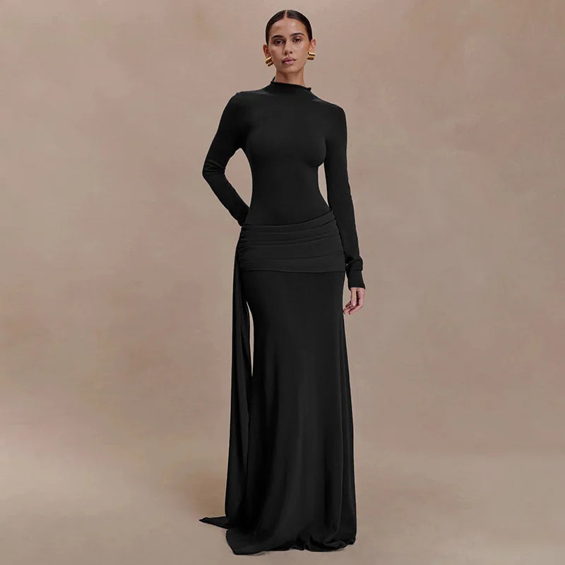 Nsauye Women Vintage Sexy New Fashion Night Club Evening Party Maxi Dress Long Sleeve 2025 Winter Holiday Elegant Bodycon Dress