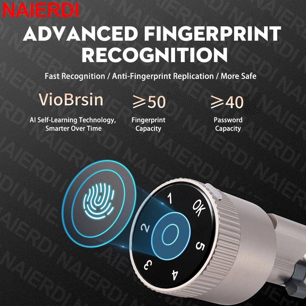 NAIERDI Smart Lock Cylinder Tuya App Fingerprint Password Unlock Electronic Door Lock Core Upgrade for Mechanical Home Lock