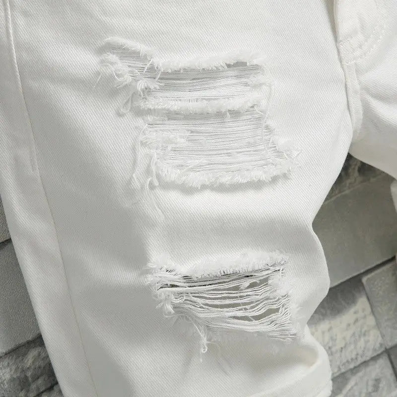Men's Denim Shorts 2025 Summer Y2k Streetwear Ripped Casual Denim Knee Length Solid Jeans Shorts White New Classic Jeans Shorts