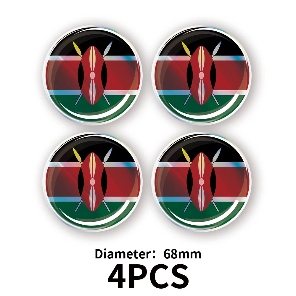 Kenya Latvia Romania Flag Laser 3D Epoxy Resin Car Stickers Car Window Steering Wheel Center Console Panel Motorcycle Fuel Tank