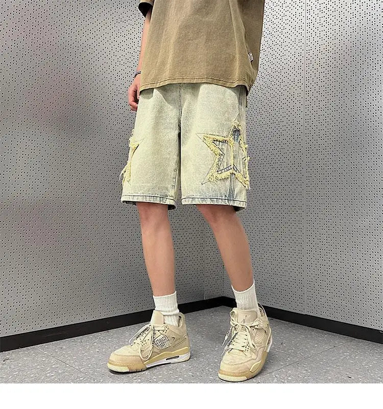 Denim Shorts Men's Summer Thin Wash Retro Yellow Mud Pants American High Street Casual Five-point Pants