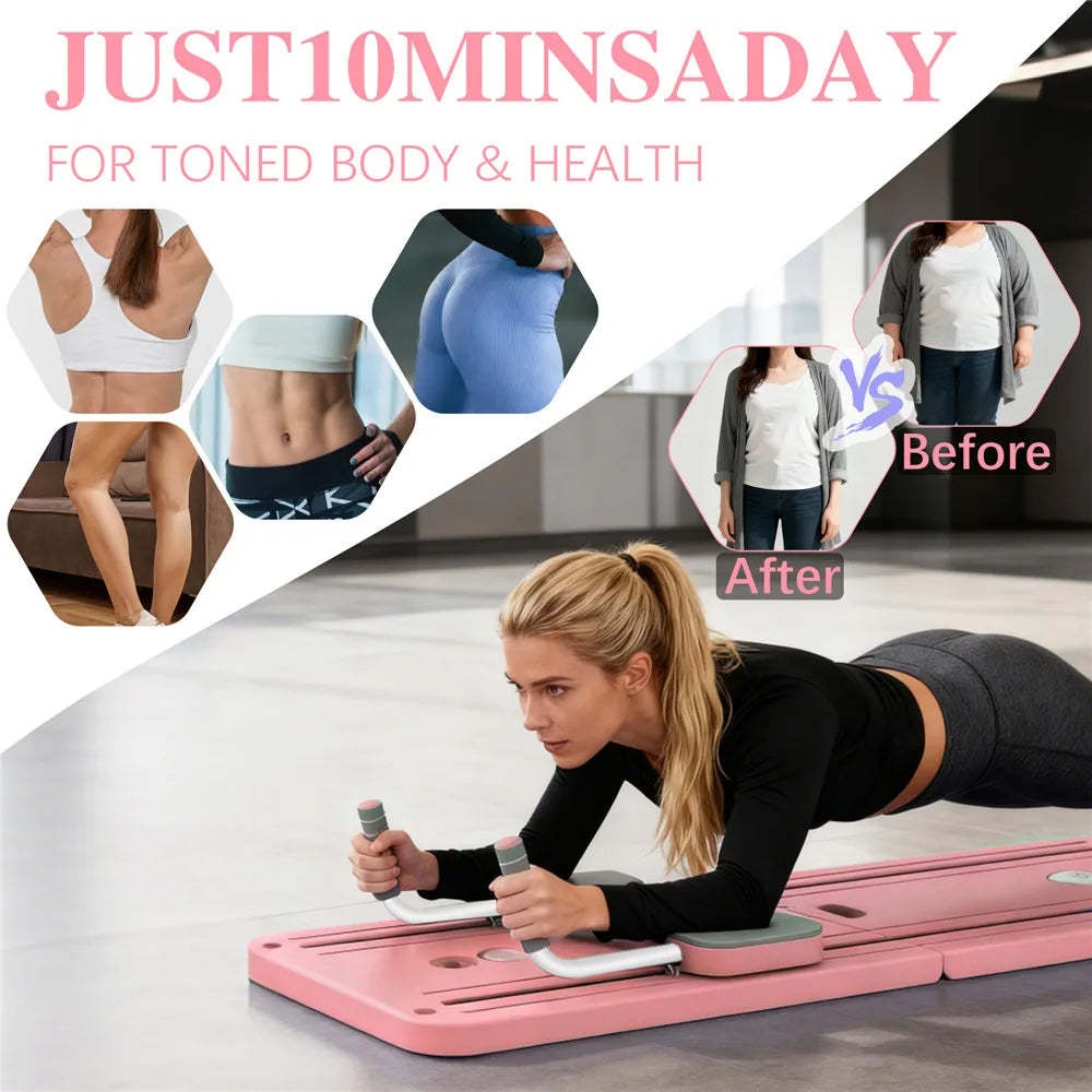 At Home Pilates Board Foldable 4-in-1 Exercise Ab Wheel Roller Exercise Equipment for Home Gym Full-Body Workout Core Trainer