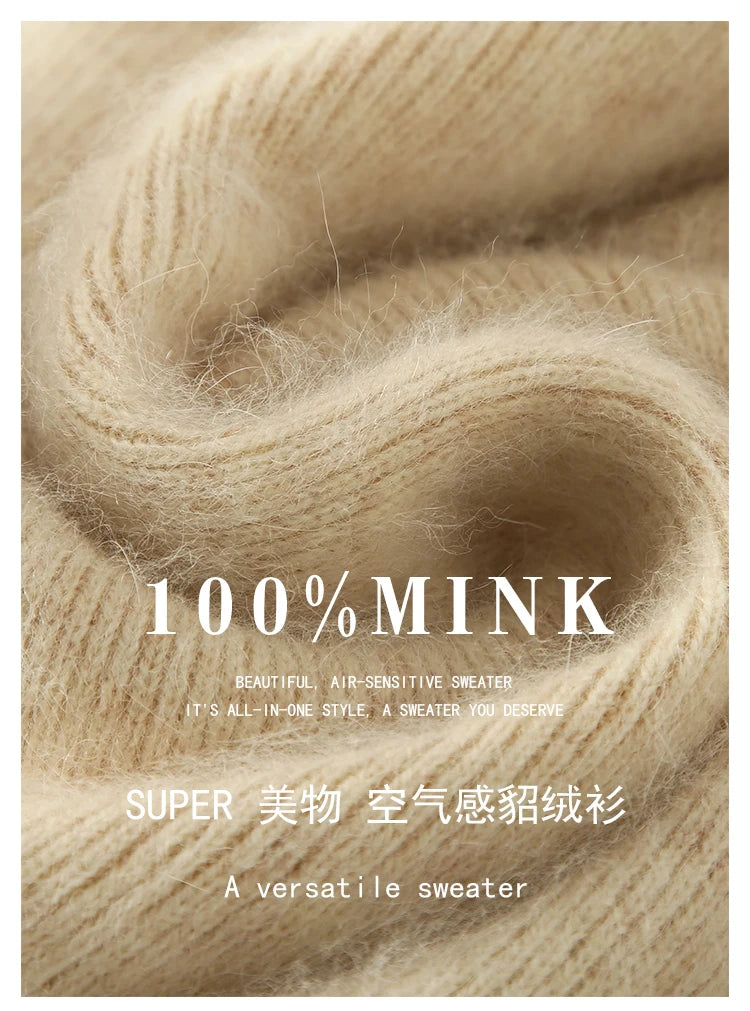 Women' 100%Pure Mink Cashmere Dress Stand-Up Collar Buckle Slim Knit Long Skirt Fashion High Waist Over The Knee Bottoming Dress