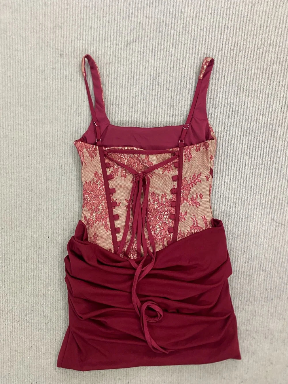 RLMABABY Sexy Lace Splice Ruched Women Mini Bodycon Dress Slim Square Collar Backless Corset Back Lace Up Club Party Short Dress