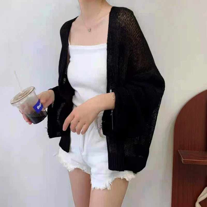 Sheer Crochet Knit Cardigan for Women Cover Up Long Sleeve Open Front Sweater Casual Knitwear Beach Outfit