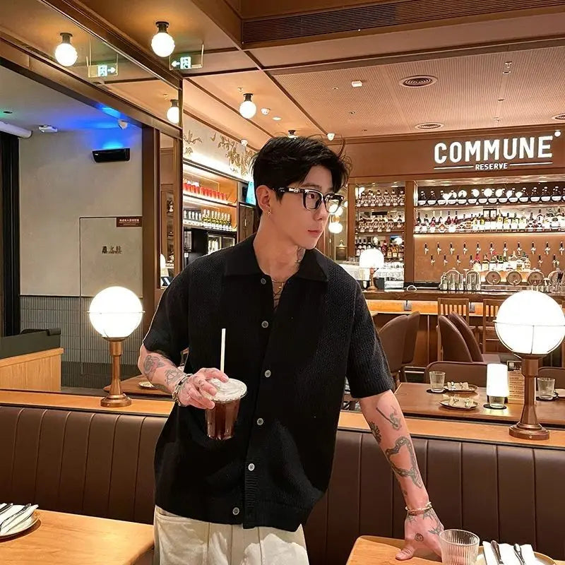 Men's Vintage Knitted Polo Shirt 2025 Summer Short Sleeve Cotton-Blend Breathable Old Money Style Luxury Texture Top