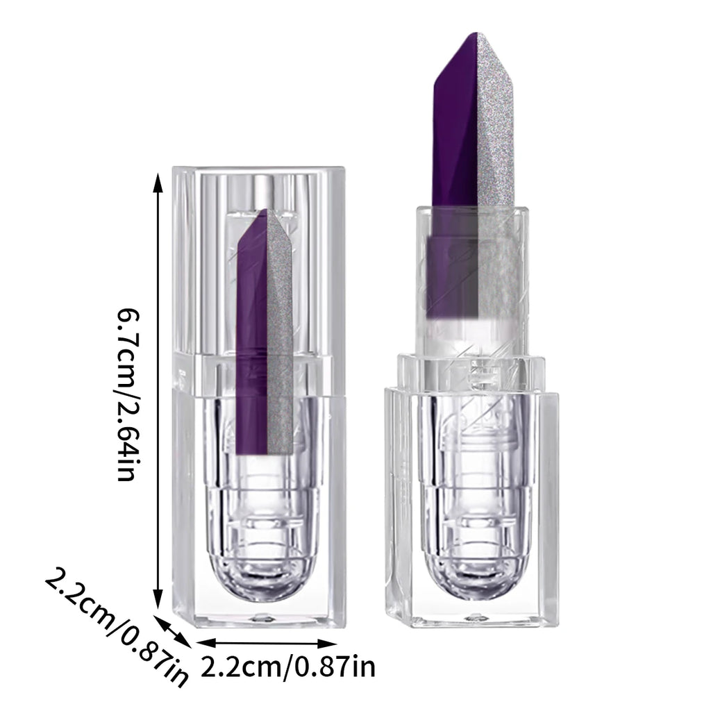 Halloween Purple Silver Two‑Tone Glitter Lipstick Transparent Square Tube Sparkly Shiny Lips Cosplay Stage Makeup