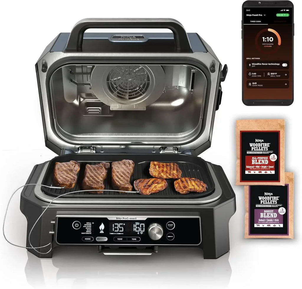 2025 ANinja OG951 Woodfire Pro Connect Premium XL Outdoor Grill & Smoker, Bluetooth, App Enabled, 7-in-1 Master Grill, BBQ Smoke