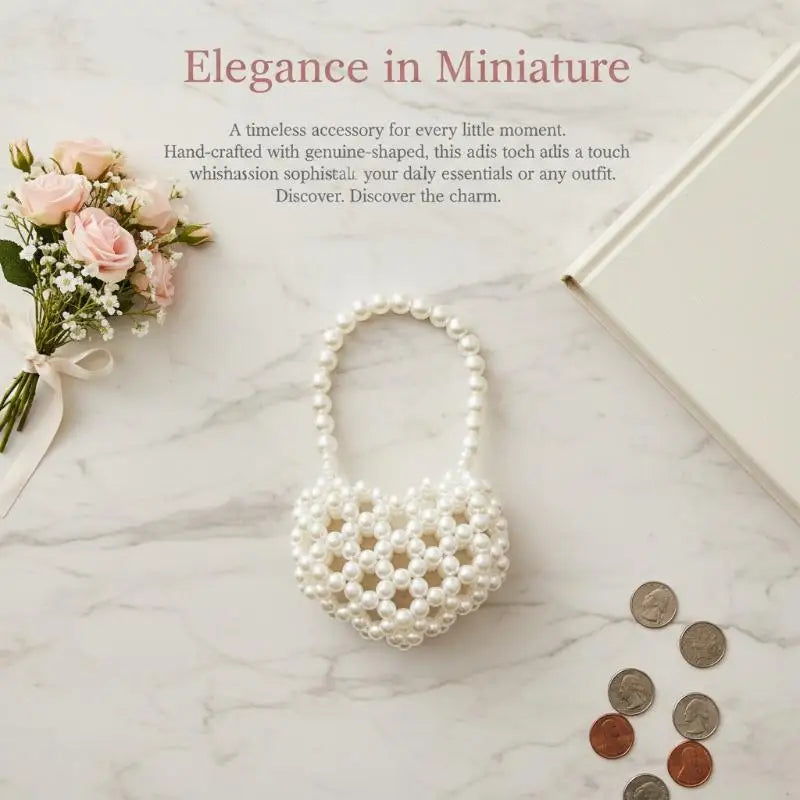 Pearl Beaded Heart Bag for Kids & Girls Sweet Love Shape Mini Fashion Handbag Cute Daily Accessory Gift Option