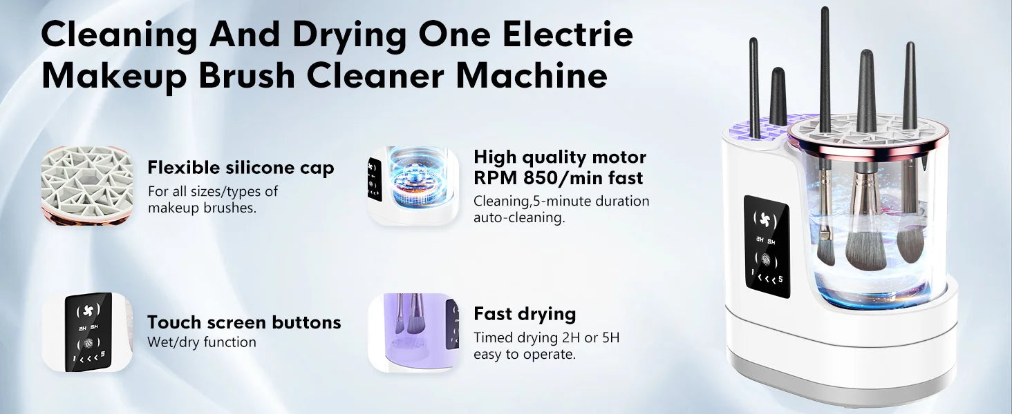 3 IN 1 Electric Makeup Brush Cleaner Machine with Makeup Brush Dryer for All Size Beauty Makeup Brush Cosmetic Tools Fast Drying