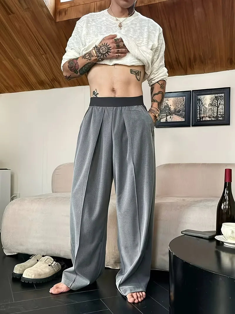 Men's Wide Leg Pants Casual Loose Fit Streetwear Trousers Fashion Hip Hop High Street Man Jogger Pant Solid Color Suit Pants