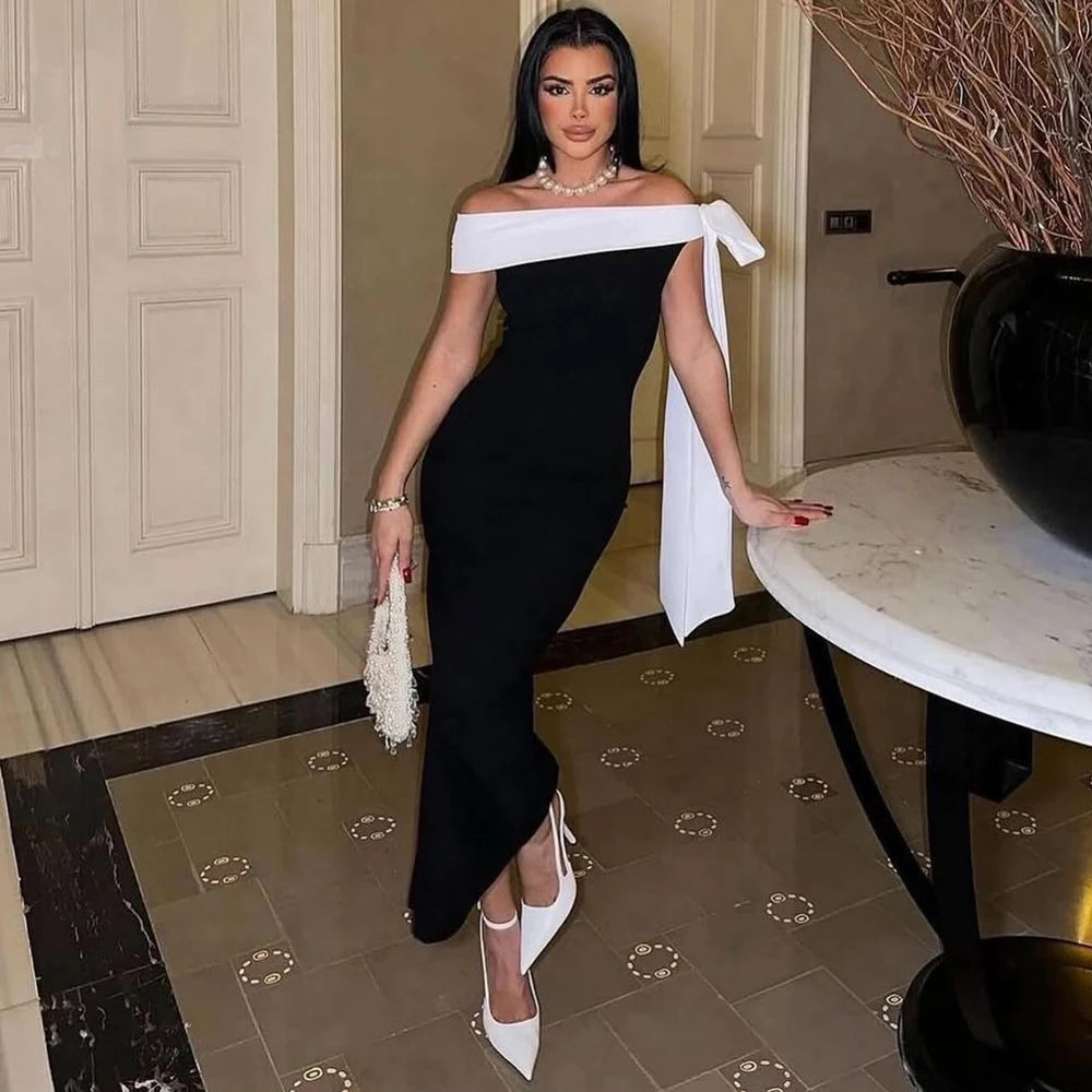 Tuularose Summer Bandage Long Dress Women's Elegant One Shoulder Bow Tie Slim Evening Dress Sexy Patchwork Party Dress Y2k 2025
