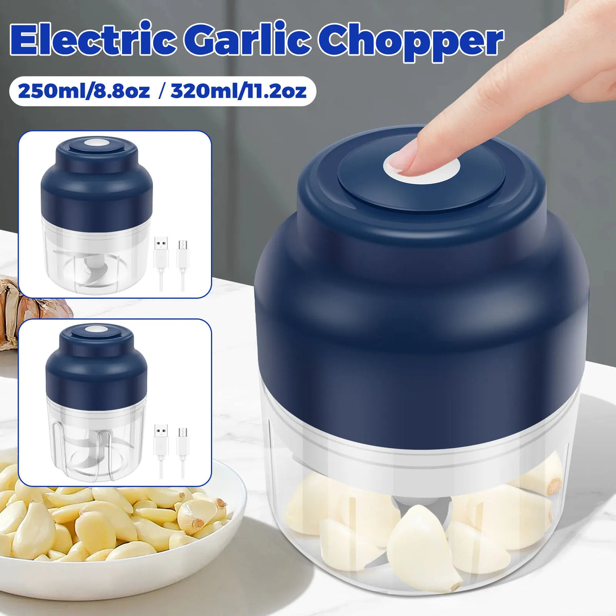 Electric Mini Garlic Chopper 250/320 ML USB Charging Meat Grinder Detachable Garlic Mincer Kitchen Tools for Crushing Vegetables