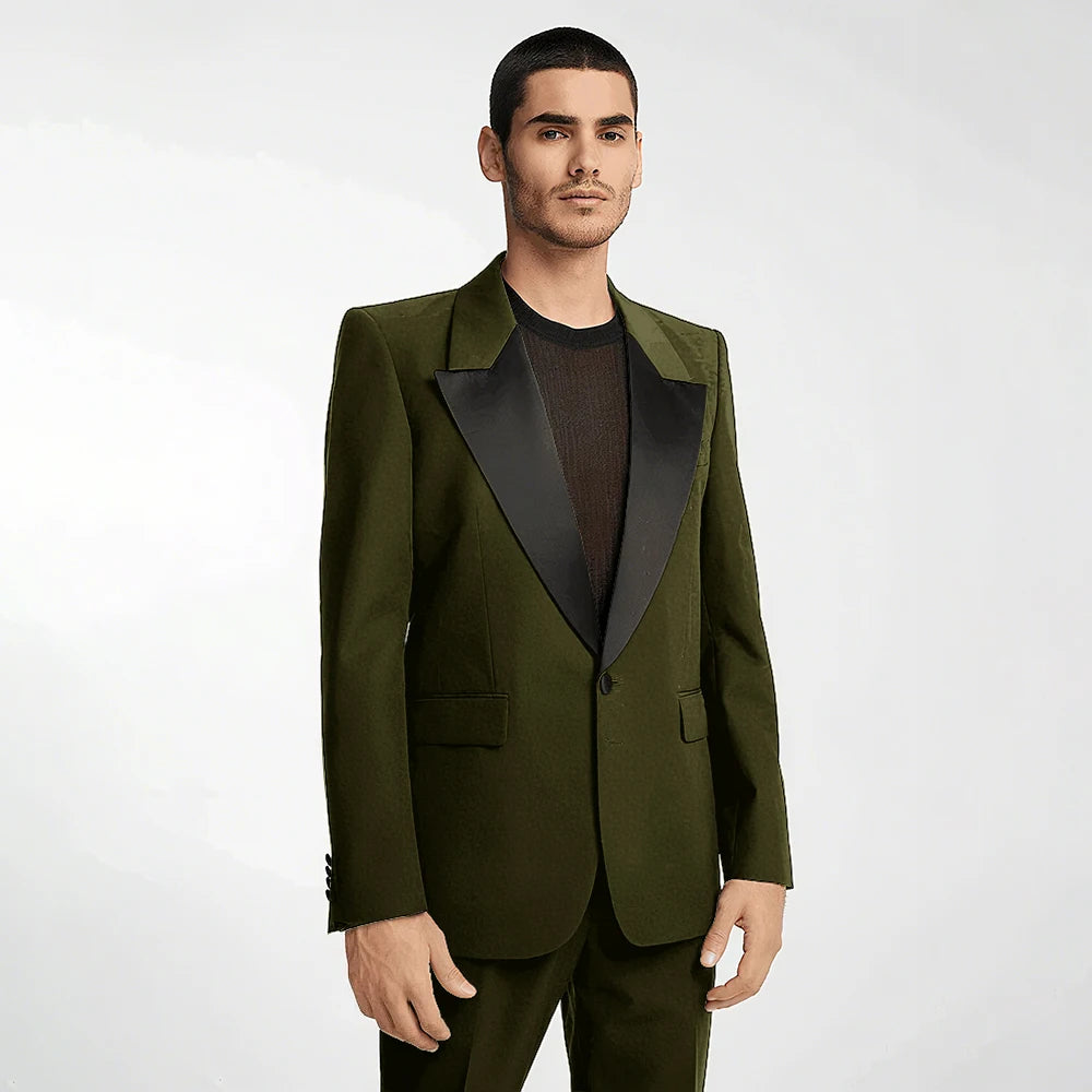 Handsome Black Men's Suit 2 Pieces Single Button Peak Lapel Set Daily Fashion Male（Blazer+Pants）