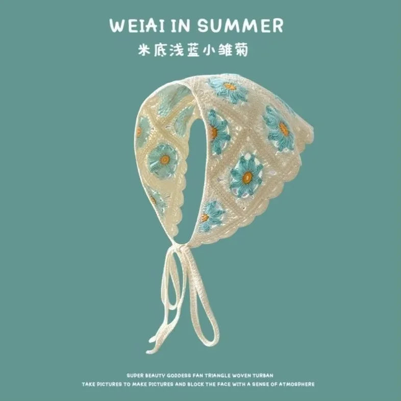 Summer Headwear Headdress with French Pastoral Triangle Hair Scarf Women Girls Lace Band