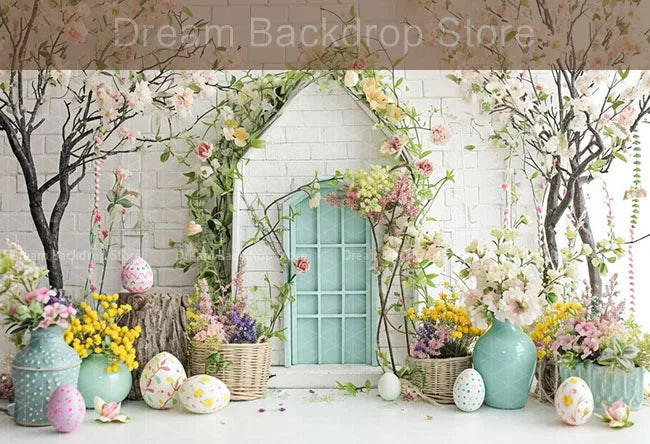 Spring Easter Background Photography Cute Rabbit Carrot Bunny Egg House Backdrop Decor for Kids Birthday Cake Smash Photo Studio
