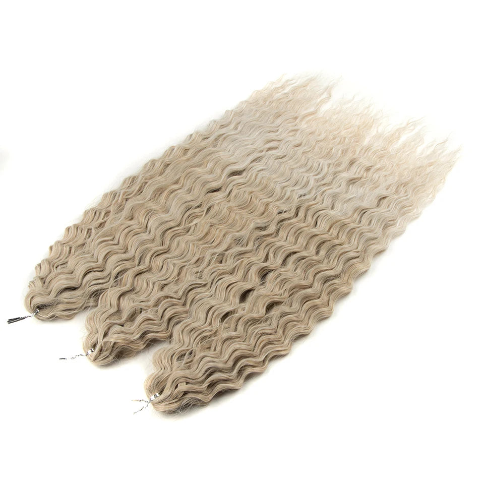 FASHION IDOL 24 Inch Ariel Hair Synthetic Crochet Curly Hair Water Wave Braid Hair Ombre Pink Deep Wave Braiding Hair Extensions