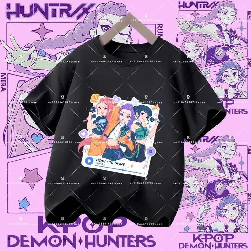 Kpop Demon Hunters Parent Child Halloween Kpop Demon Hunters TShirt Harajuku Casual Fashion Cotton Kid's Tshirt Cosplay Clothing