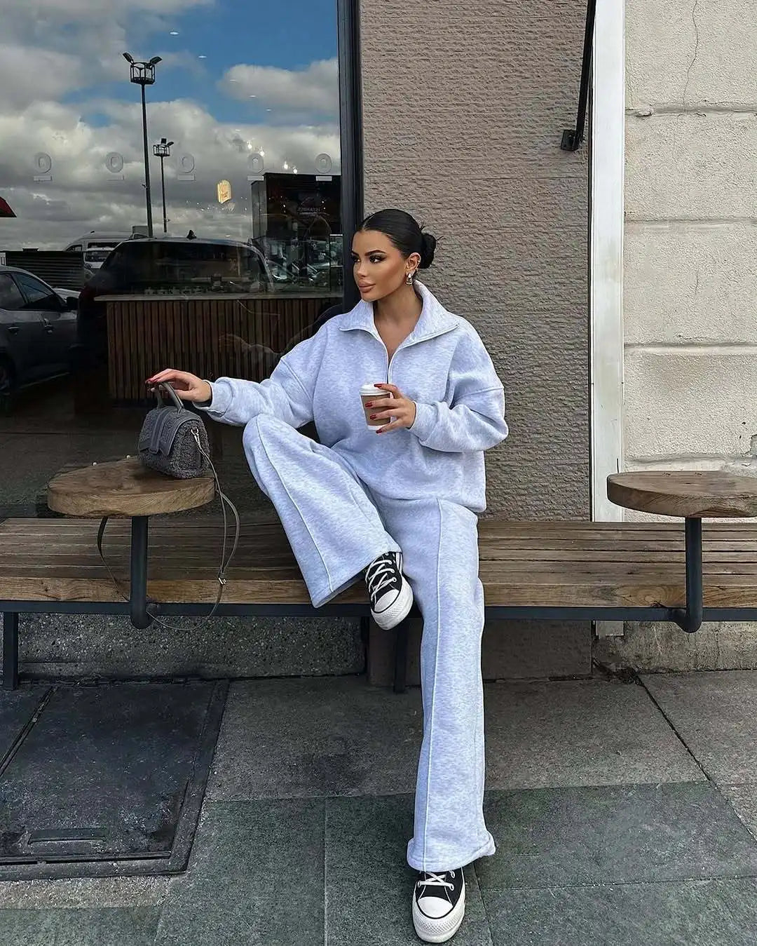 2025 Winter Casual New In Matching Sets 2 Pieces Set Woman Two Piece Outfits Women's Clothing Solid Color Pullover Long Sleeves