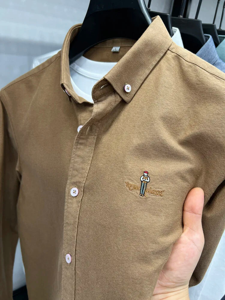 Luxury brand golf embroidered men's long sleeved shirt made 100% pure cotton comfortable and casual 2024 autumn new men's top