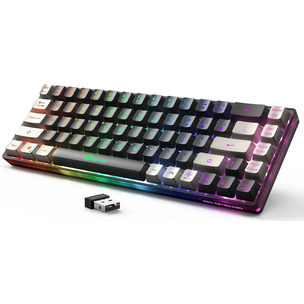 GEODMAER Wireless Gaming Keyboard Rechargeable Backlit Gaming Keyboard 68 Keys English/Spanish Layout 2.4G Keyboard for PC