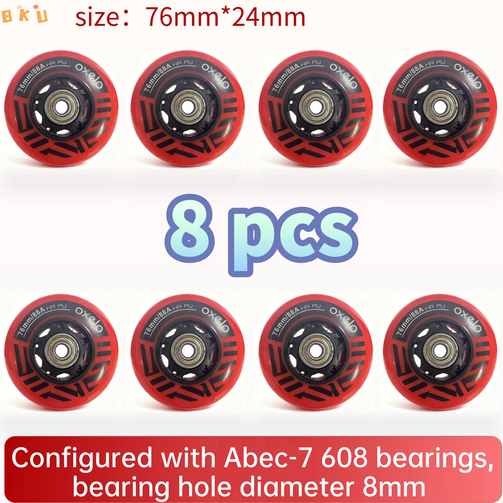 8-Piece PU Replacement Wheels 76mm(3") with ABEC-7 Bearings, PP+PU Material Fit Inline Skates/Kids Scooters/Strollers/Luggage