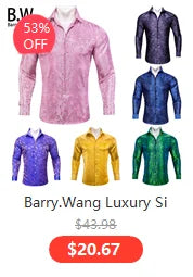 Barry.Wang Luxury Silk Mens Shirts Jacquard Floral Long Sleeve Formal Casual Breathable Male Blouses Wedding Business Prom Gift