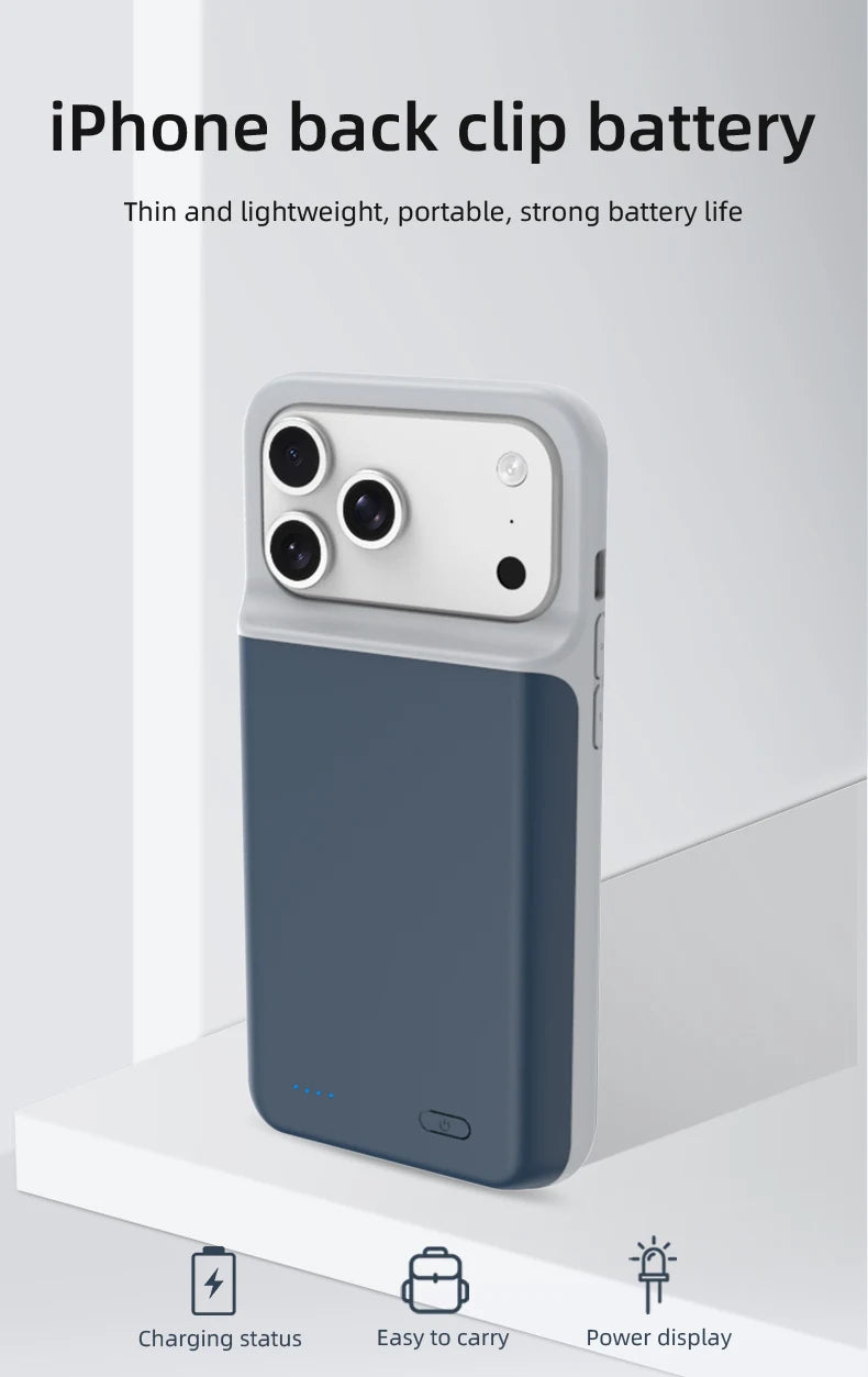 Xilecaly Smart Battery Charger Case For iphone 17 Pro Max Battery Pack Power Bank External Charging Cover For iphone Air 17Air
