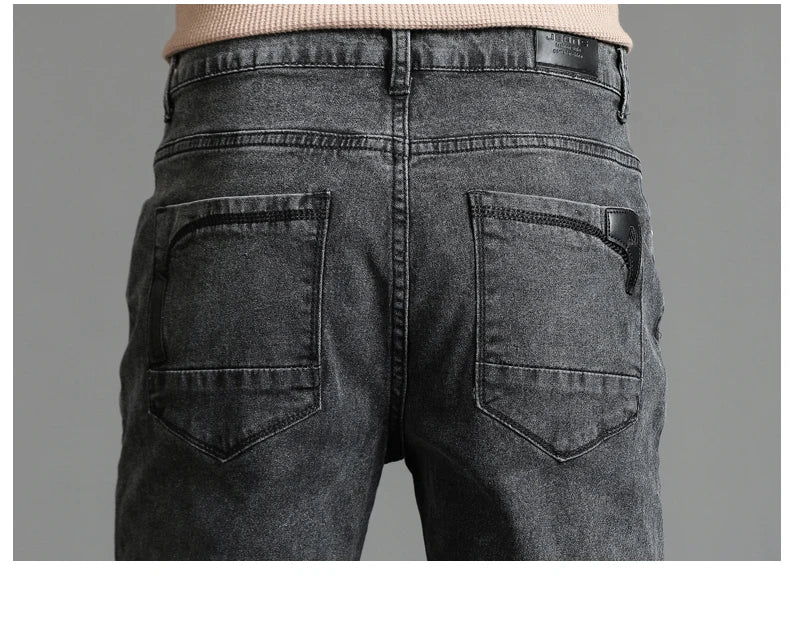 Men's Skinny Grey Jeans Fashion Casual Elastic Cotton Slim Korea Blue Biker Pencil Denim Trousers Male Hip Hop Brand Clothing