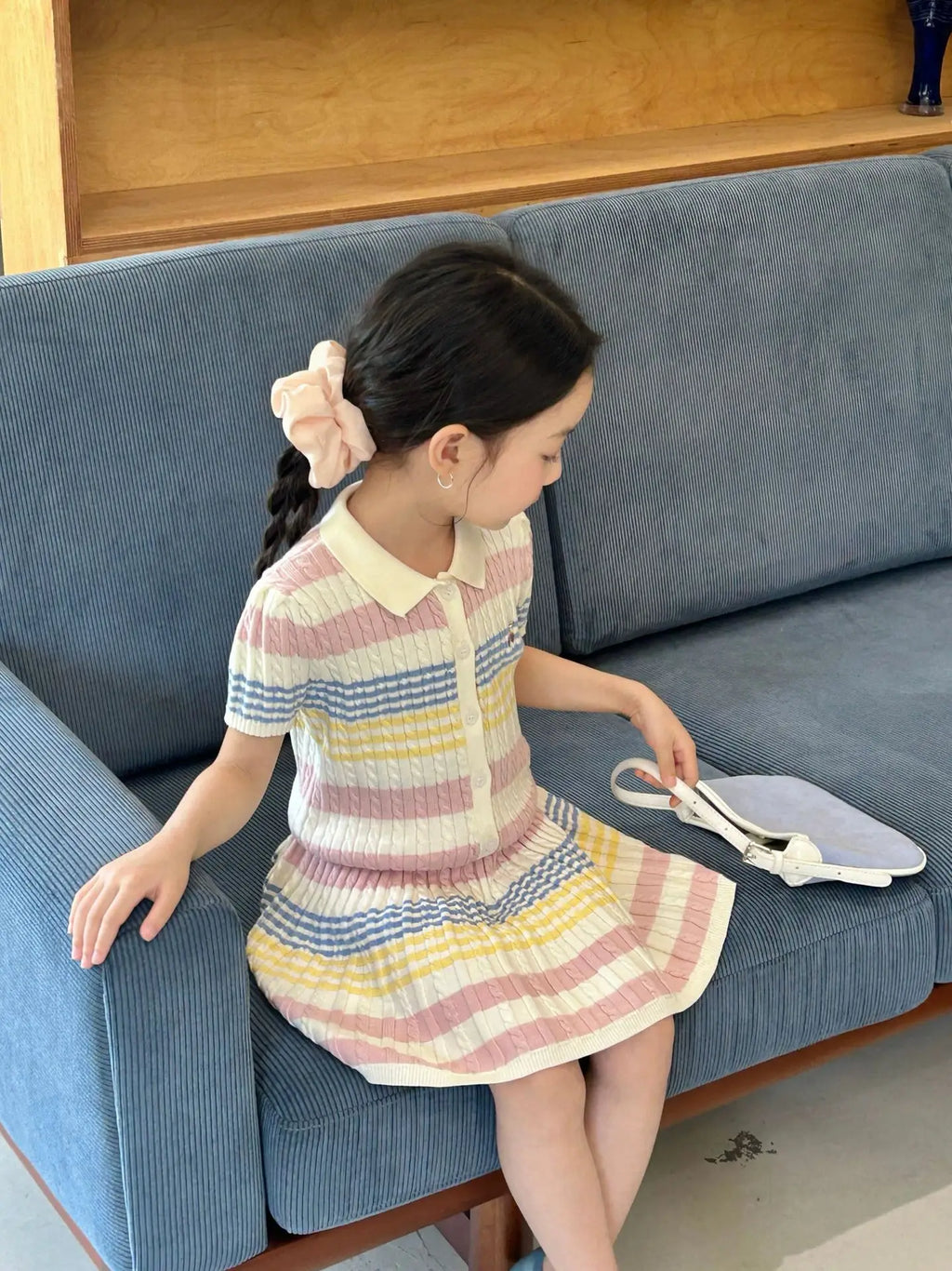 Girls Suit 2025 Summer New Childrens Clothing Korean Style Girl Baby Stripe Tie-in Color Cardigan Skirt Two Sets of Casual Daily