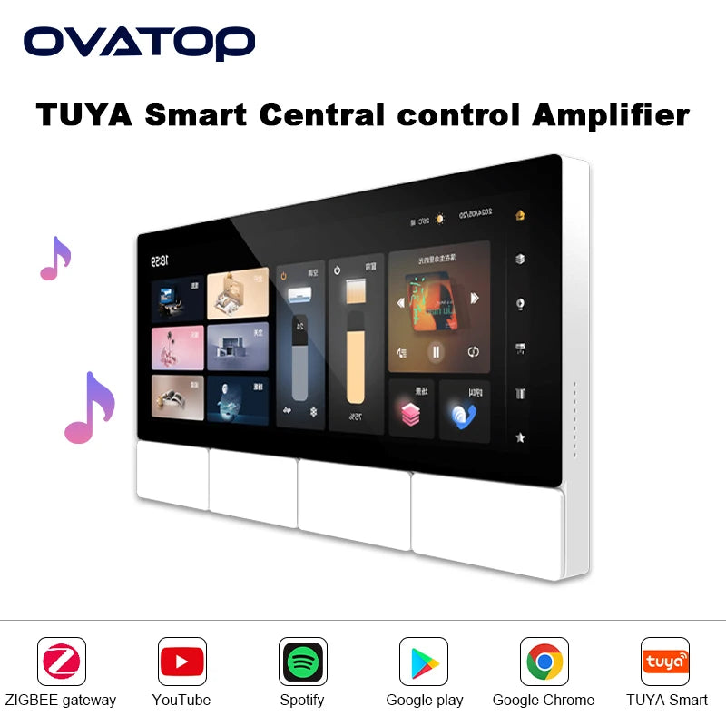 6.2 Inch WIFI TUYA ZIGEBEE Smart home multifunctional IR Central control panel Android 11 bluetooths audio wall amplifier system