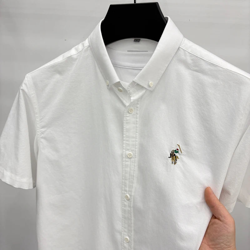 Short Sleeved Shirt Men's Summer New Item Pure Cotton High-end Brand Little Horse Logo Embroidered Casual Shirt