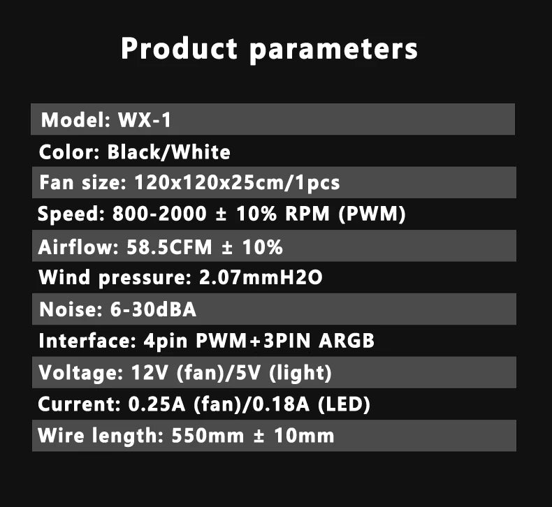 ICE Whale WX-1 Wire-Splicing PC Case Cooling Fan ARGB Mirror Cycle Light Effect 800-2000RPM PWM Water Cooling 360mm Cooler Fan