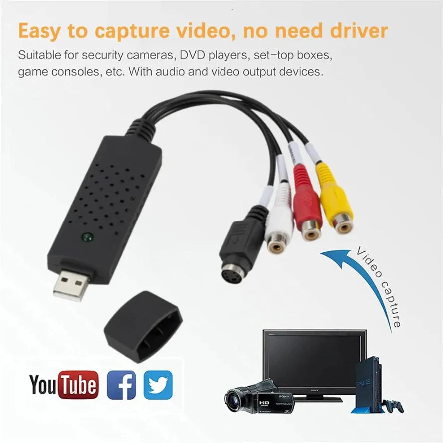 USB Audio Video Capture Card Adapter Video Converter with USB Cable VHS To Digital Converter for TV PC DVD VHS Capture Device